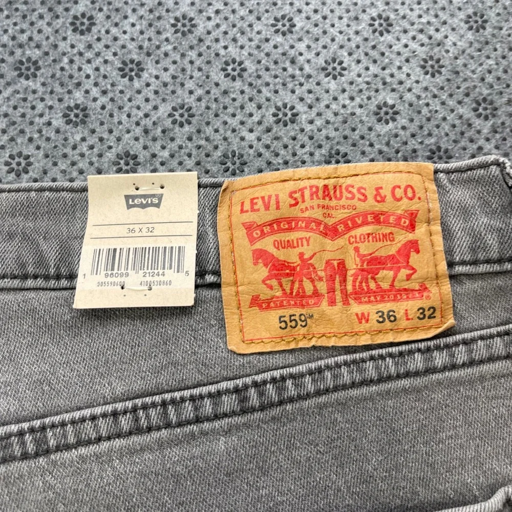 Levis 559 Relaxed Straight Jeans Mens 36x32 Grey Stretch Denim WaterLess Denim
